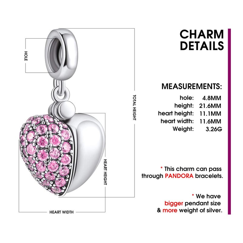 NINGAN â€œYou & Meâ€ Pink Heart Pendant Love Charm 925 Sterling Silver Dangle Charms Compatible with Major European Bracelets & Necklaces - Image 3